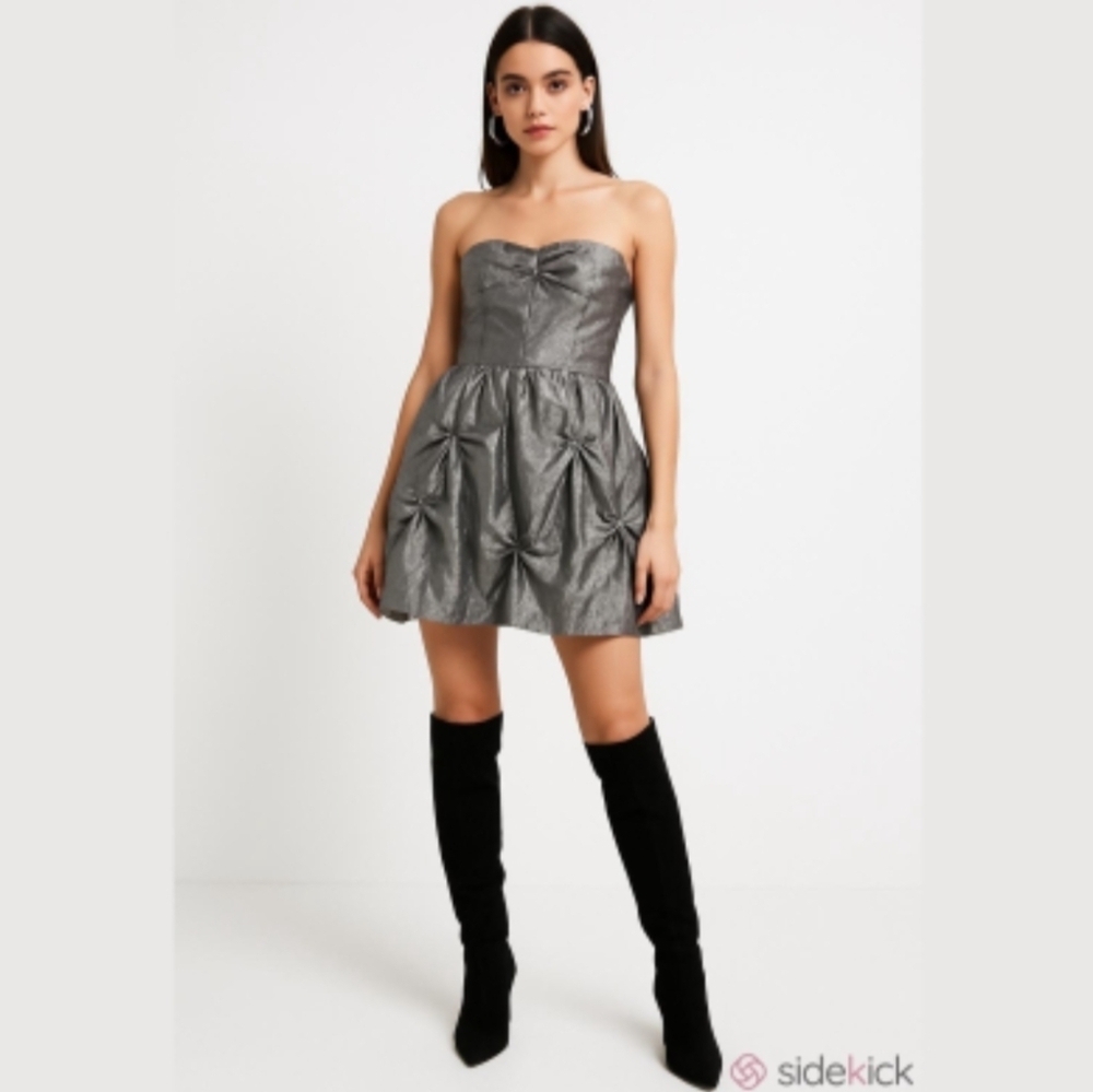 Le Chateau metallic grey silver strapless mini dress size XS - Picture 1 of 14
